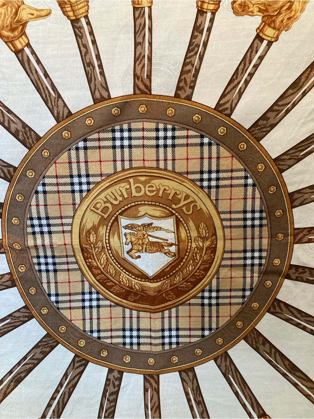 Burberry Plaid Crest Tapestry in Beige, Brown, Gold - Picture 1 of 9